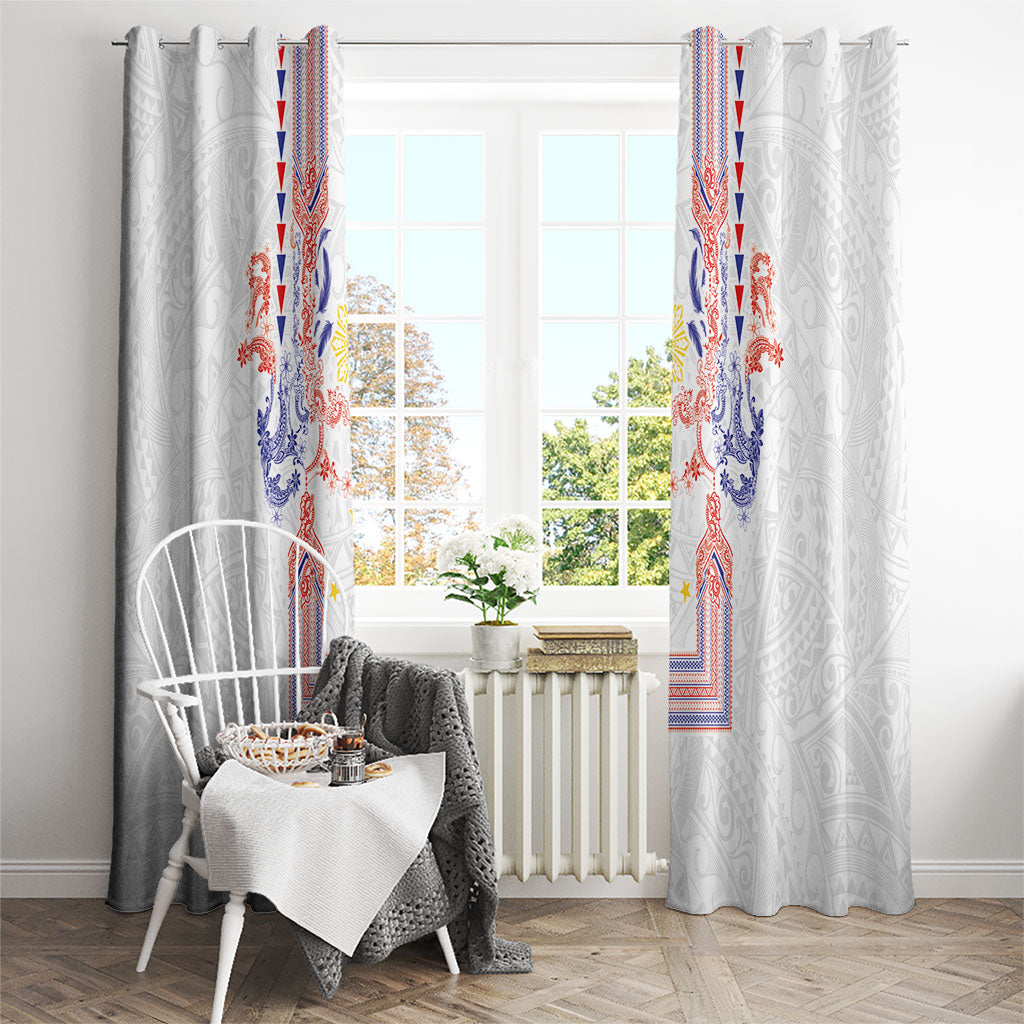 Philippines Barong Style Window Curtain Polynesian Kakau Art Tattoos with Tribal Filipino Sun