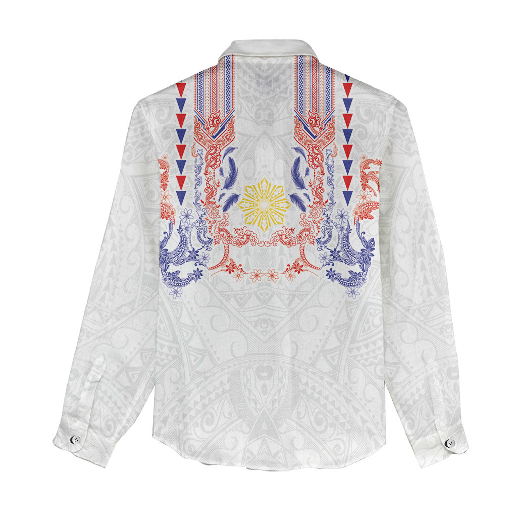 Philippines Barong Style Women Casual Shirt Polynesian Kakau Art Tattoos with Tribal Filipino Sun
