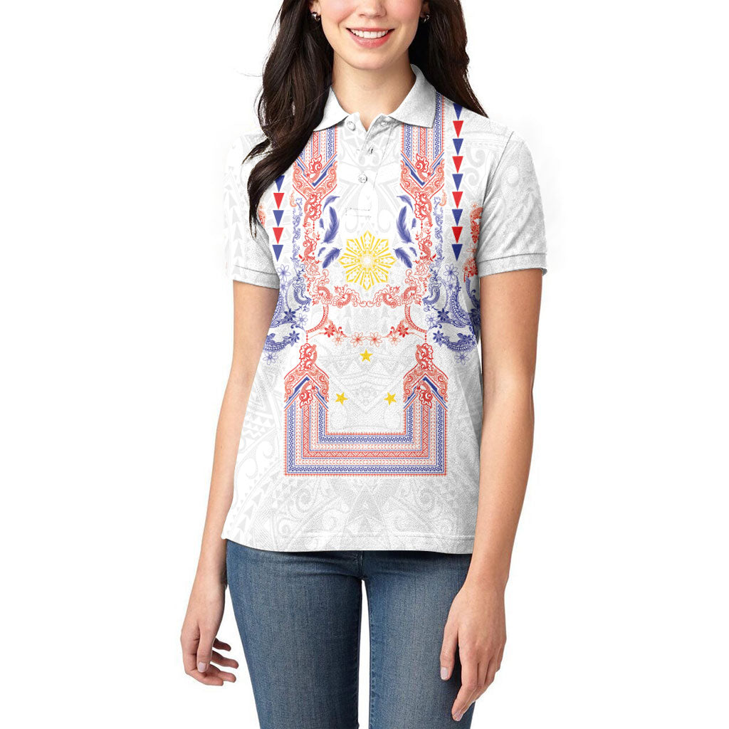 Philippines Barong Style Women Polo Shirt Polynesian Kakau Art Tattoos with Tribal Filipino Sun