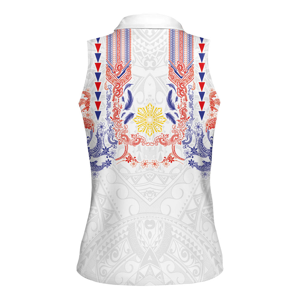 Philippines Barong Style Women Sleeveless Polo Shirt Polynesian Kakau Art Tattoos with Tribal Filipino Sun