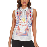 Philippines Barong Style Women Sleeveless Polo Shirt Polynesian Kakau Art Tattoos with Tribal Filipino Sun