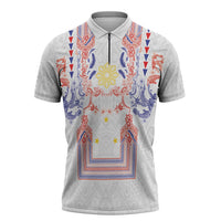 Philippines Barong Style Zipper Polo Shirt Polynesian Kakau Art Tattoos with Tribal Filipino Sun