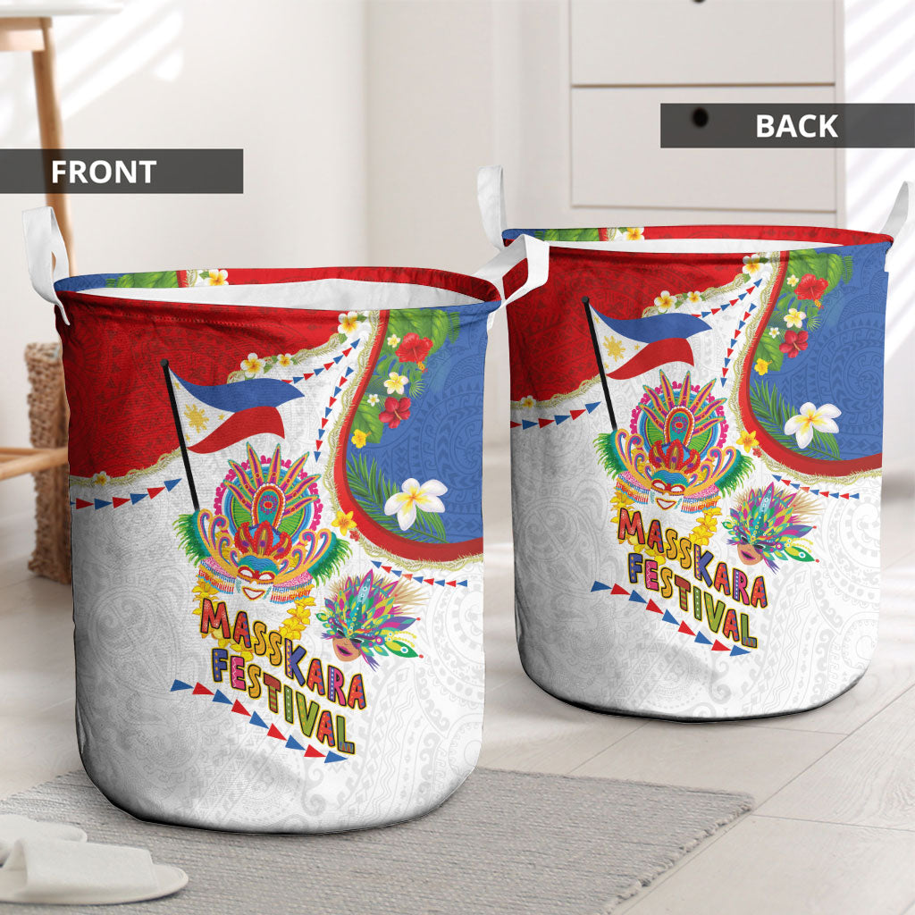 Philippines MassKara Festival Laundry Basket Smile Masks with Hawaiian Art Pattern and Tropical Plants