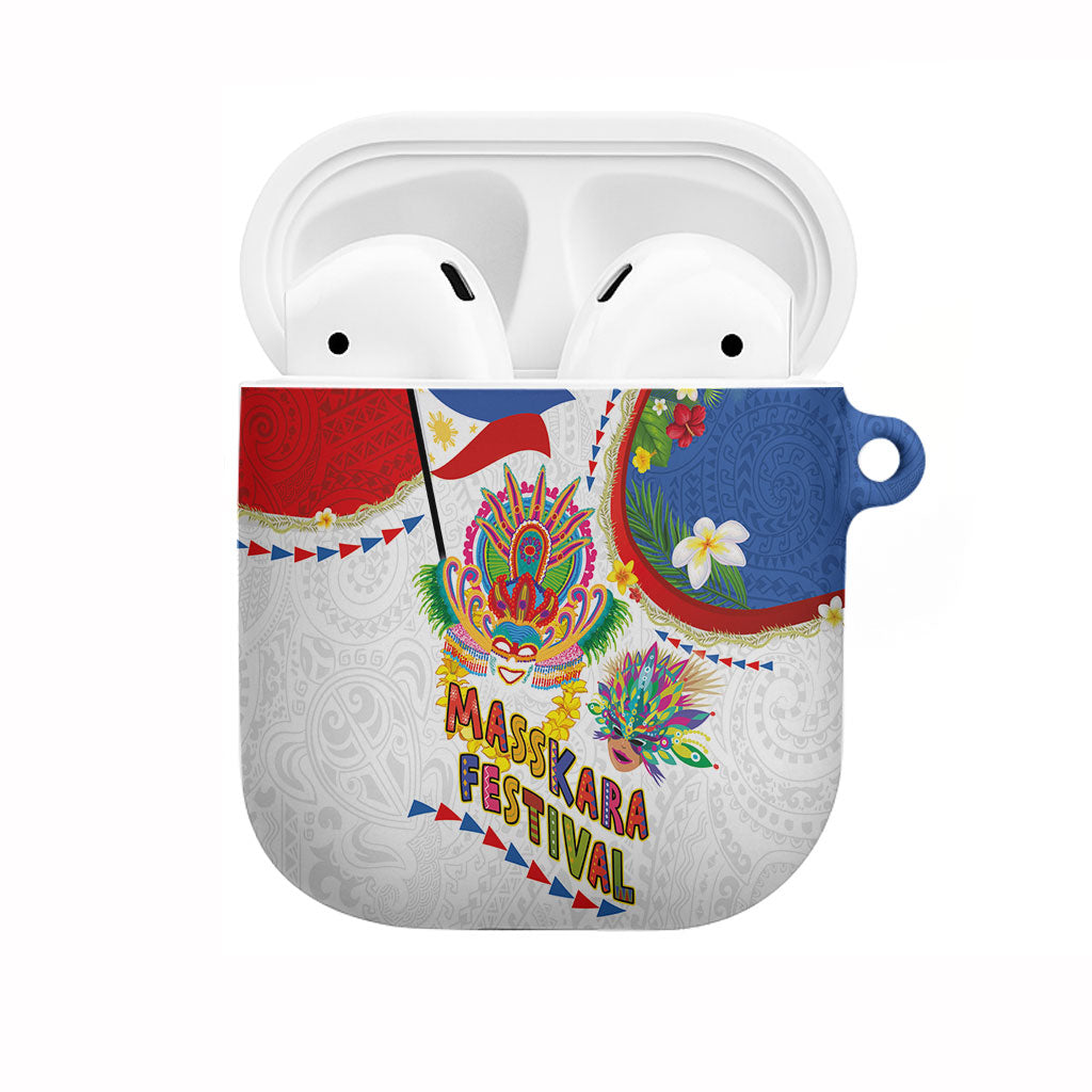 Philippines MassKara Festival AirPods Case Smile Masks with Hawaiian Art Pattern and Tropical Plants LT03 Multicolor - Polynesian Pride