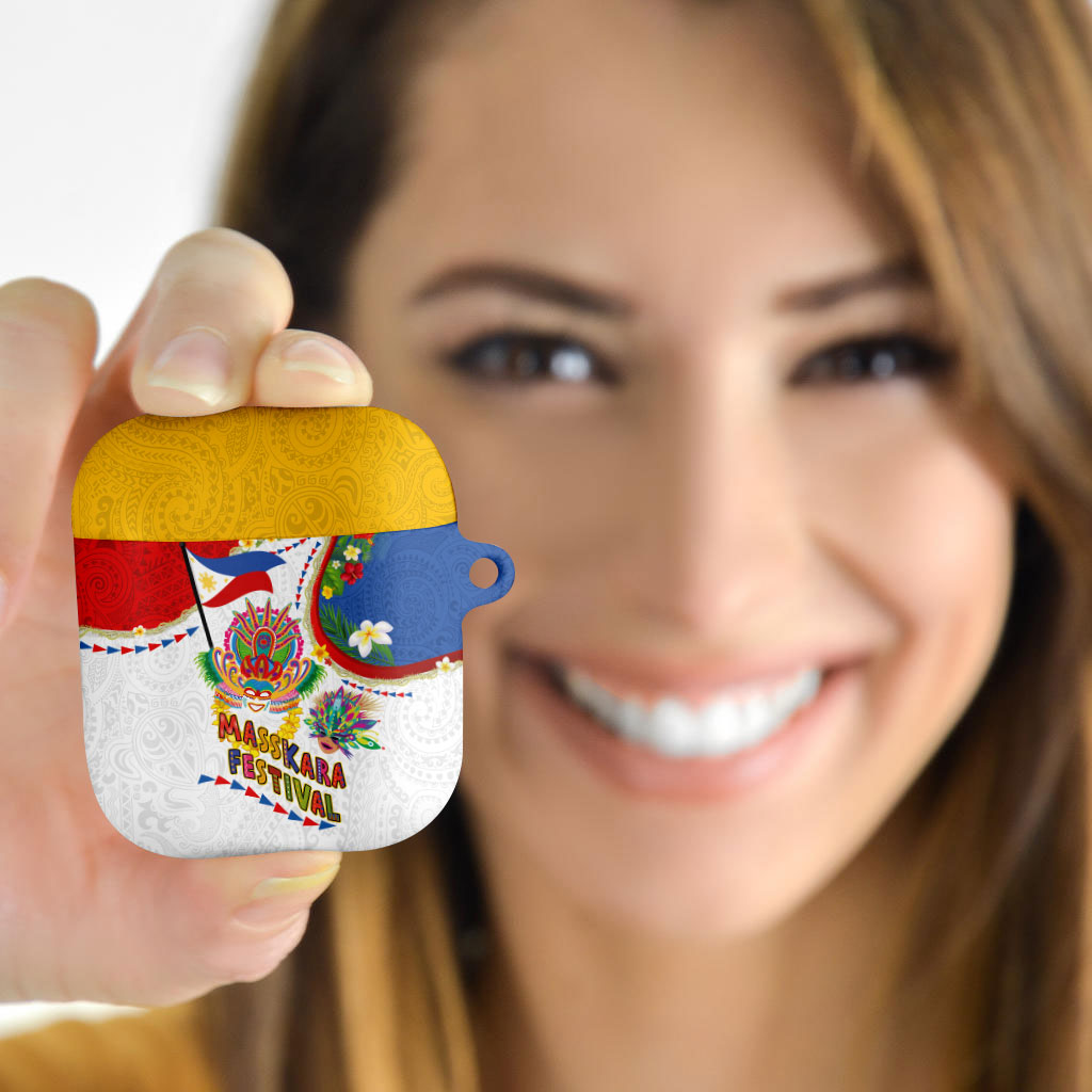 Philippines MassKara Festival AirPods Case Smile Masks with Hawaiian Art Pattern and Tropical Plants