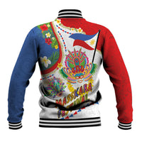Philippines MassKara Festival Baseball Jacket Smile Masks with Hawaiian Art Pattern and Tropical Plants