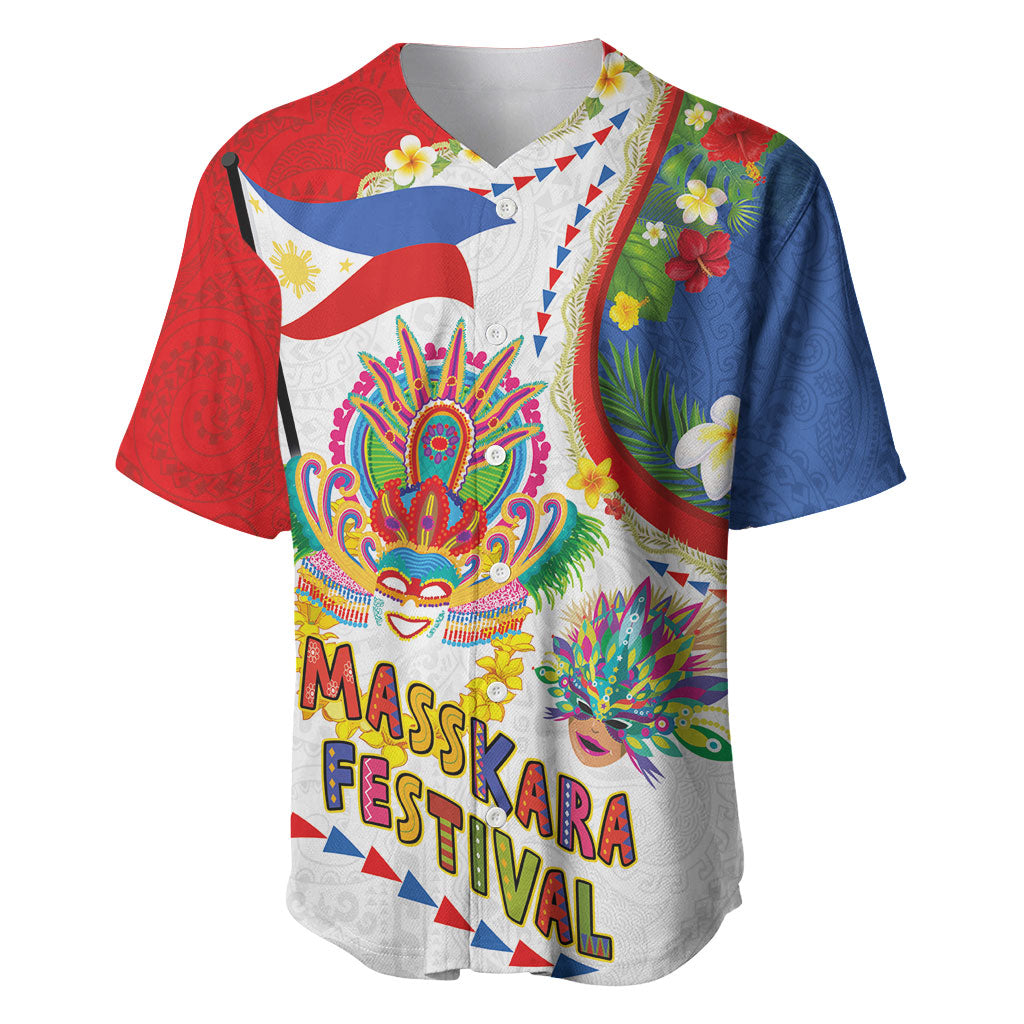 Philippines MassKara Festival Baseball Jersey Smile Masks with Hawaiian Art Pattern and Tropical Plants LT03 Multicolor - Polynesian Pride