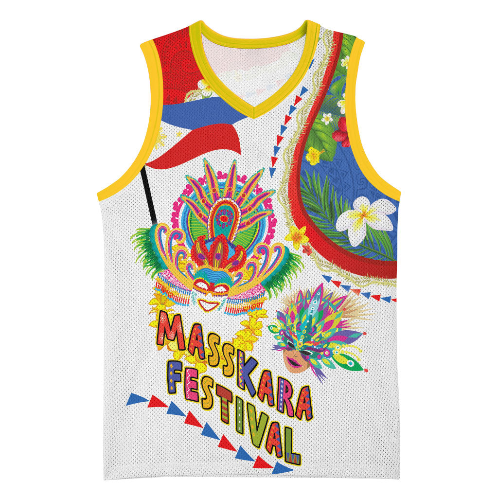 Philippines MassKara Festival Basketball Jersey Smile Masks with Hawaiian Art Pattern and Tropical Plants