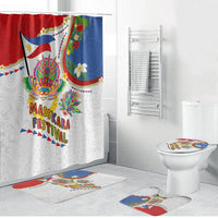 Philippines MassKara Festival Bathroom Set Smile Masks with Hawaiian Art Pattern and Tropical Plants