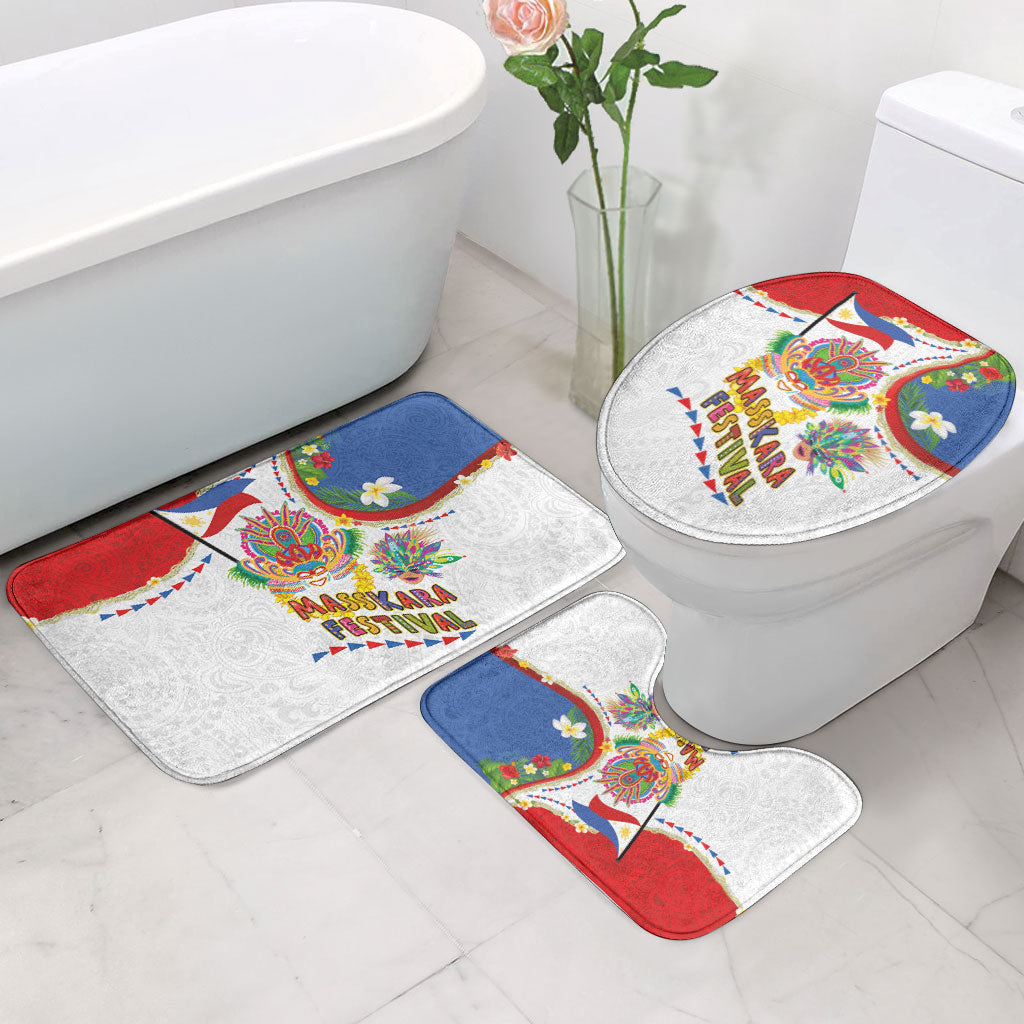 Philippines MassKara Festival Bathroom Set Smile Masks with Hawaiian Art Pattern and Tropical Plants