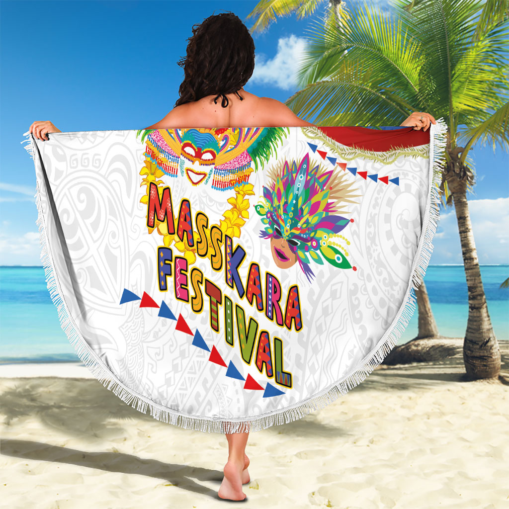 Philippines MassKara Festival Beach Blanket Smile Masks with Hawaiian Art Pattern and Tropical Plants