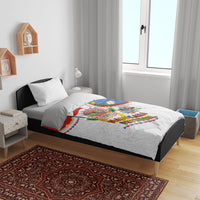 Philippines MassKara Festival Bedding Set Smile Masks with Hawaiian Art Pattern and Tropical Plants