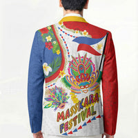 Philippines MassKara Festival Blazer Smile Masks with Hawaiian Art Pattern and Tropical Plants