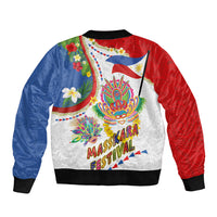 Philippines MassKara Festival Bomber Jacket Smile Masks with Hawaiian Art Pattern and Tropical Plants