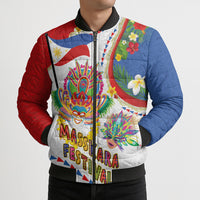 Philippines MassKara Festival Bomber Puffer Jacket Smile Masks with Hawaiian Art Pattern and Tropical Plants