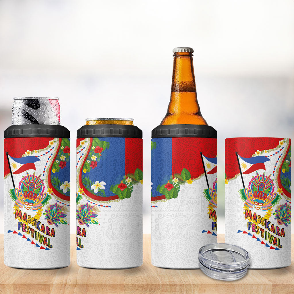 Philippines MassKara Festival 4 in 1 Can Cooler Tumbler Smile Masks with Hawaiian Art Pattern and Tropical Plants