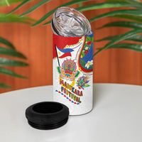 Philippines MassKara Festival 4 in 1 Can Cooler Tumbler Smile Masks with Hawaiian Art Pattern and Tropical Plants