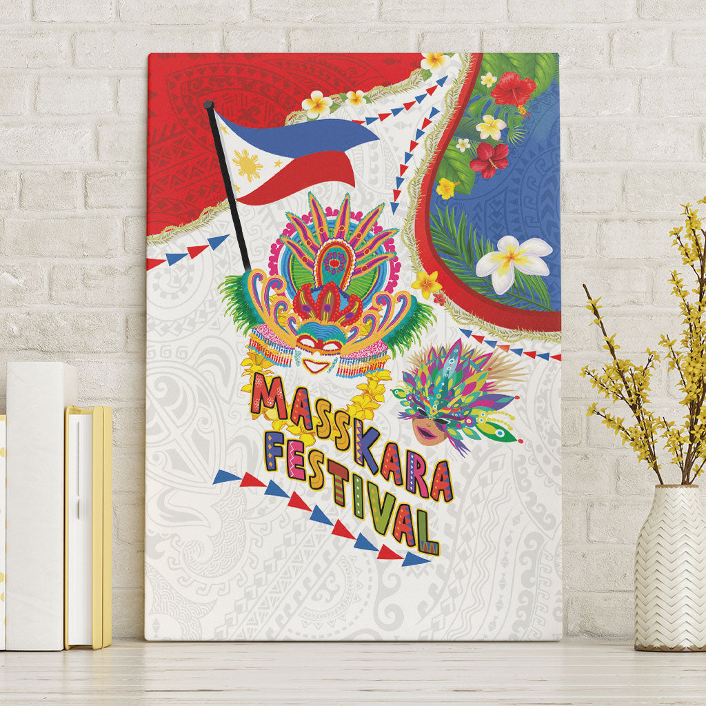 Philippines MassKara Festival Canvas Wall Art Smile Masks with Hawaiian Art Pattern and Tropical Plants