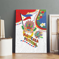 Philippines MassKara Festival Canvas Wall Art Smile Masks with Hawaiian Art Pattern and Tropical Plants