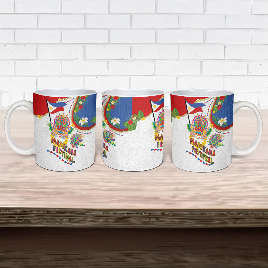 Philippines MassKara Festival Ceramic Mug Smile Masks with Hawaiian Art Pattern and Tropical Plants