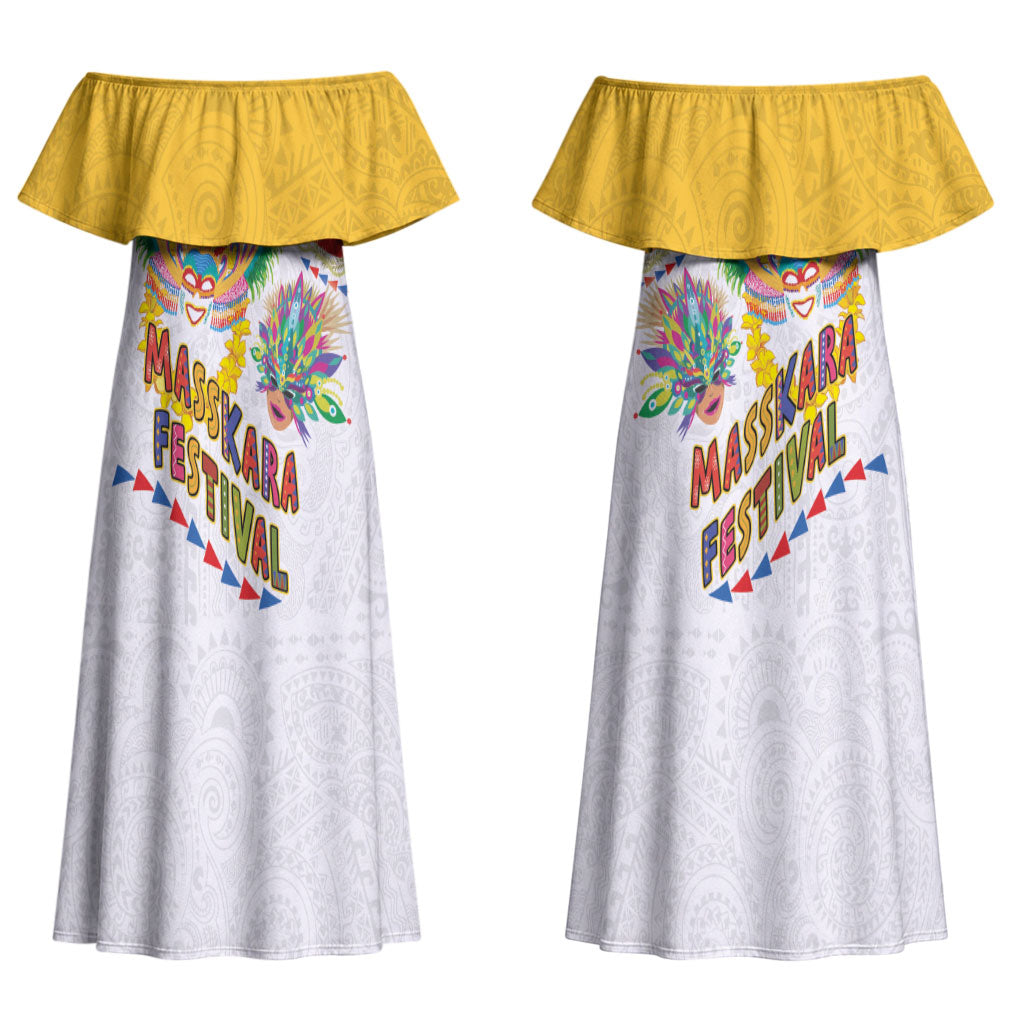 Philippines MassKara Festival Couples Matching Off Shoulder Maxi Dress and Long Sleeve Button Shirt Smile Masks with Hawaiian Art Pattern and Tropical Plants LT03 - Polynesian Pride