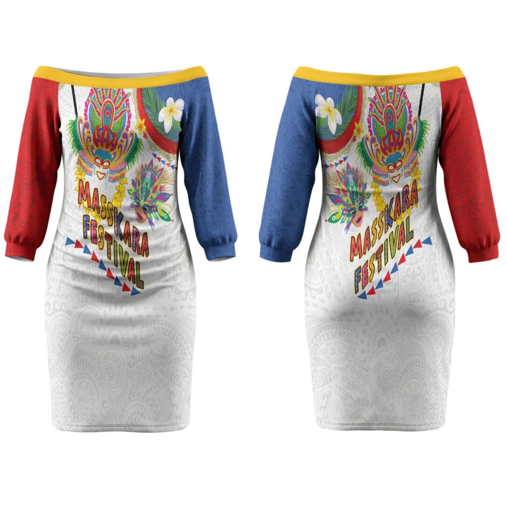 Philippines MassKara Festival Couples Matching Off The Shoulder Long Sleeve Dress and Long Sleeve Button Shirt Smile Masks with Hawaiian Art Pattern and Tropical Plants LT03 - Polynesian Pride