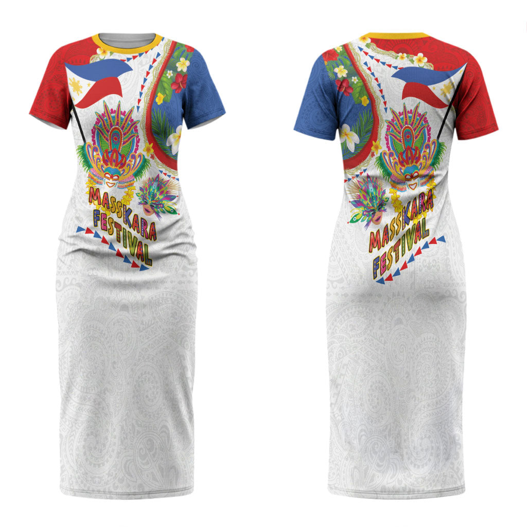 Philippines MassKara Festival Couples Matching Short Sleeve Bodycon Dress and Hawaiian Shirt Smile Masks with Hawaiian Art Pattern and Tropical Plants LT03 - Polynesian Pride