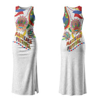 Philippines MassKara Festival Couples Matching Tank Maxi Dress and Long Sleeve Button Shirt Smile Masks with Hawaiian Art Pattern and Tropical Plants LT03 - Polynesian Pride