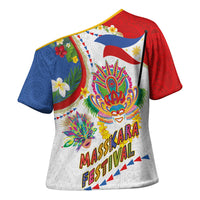 Philippines MassKara Festival Cross Shoulder Shirt Smile Masks with Hawaiian Art Pattern and Tropical Plants