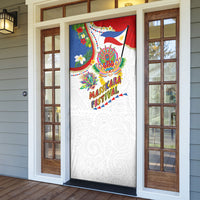 Philippines MassKara Festival Door Cover Smile Masks with Hawaiian Art Pattern and Tropical Plants