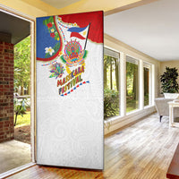 Philippines MassKara Festival Door Cover Smile Masks with Hawaiian Art Pattern and Tropical Plants