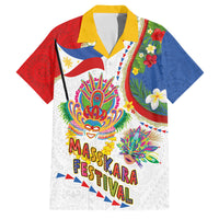 Philippines MassKara Festival Family Matching Off The Shoulder Long Sleeve Dress and Hawaiian Shirt Smile Masks with Hawaiian Art Pattern and Tropical Plants
