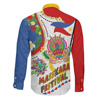 Philippines MassKara Festival Family Matching Summer Maxi Dress and Hawaiian Shirt Smile Masks with Hawaiian Art Pattern and Tropical Plants