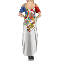 Philippines MassKara Festival Family Matching Summer Maxi Dress and Hawaiian Shirt Smile Masks with Hawaiian Art Pattern and Tropical Plants