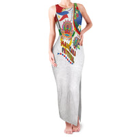Philippines MassKara Festival Family Matching Tank Maxi Dress and Hawaiian Shirt Smile Masks with Hawaiian Art Pattern and Tropical Plants