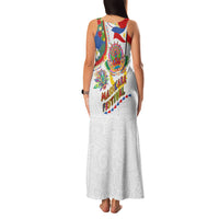 Philippines MassKara Festival Family Matching Tank Maxi Dress and Hawaiian Shirt Smile Masks with Hawaiian Art Pattern and Tropical Plants