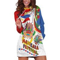 Philippines MassKara Festival Hoodie Dress Smile Masks with Hawaiian Art Pattern and Tropical Plants