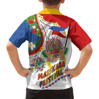 Philippines MassKara Festival Kid Hawaiian Shirt Smile Masks with Hawaiian Art Pattern and Tropical Plants