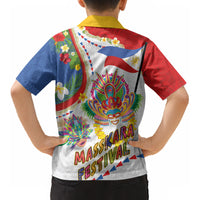 Philippines MassKara Festival Kid Hawaiian Shirt Smile Masks with Hawaiian Art Pattern and Tropical Plants LT03 - Polynesian Pride