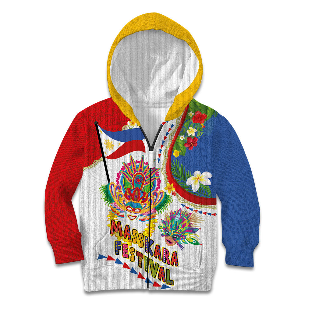 Philippines MassKara Festival Kid Hoodie Smile Masks with Hawaiian Art Pattern and Tropical Plants