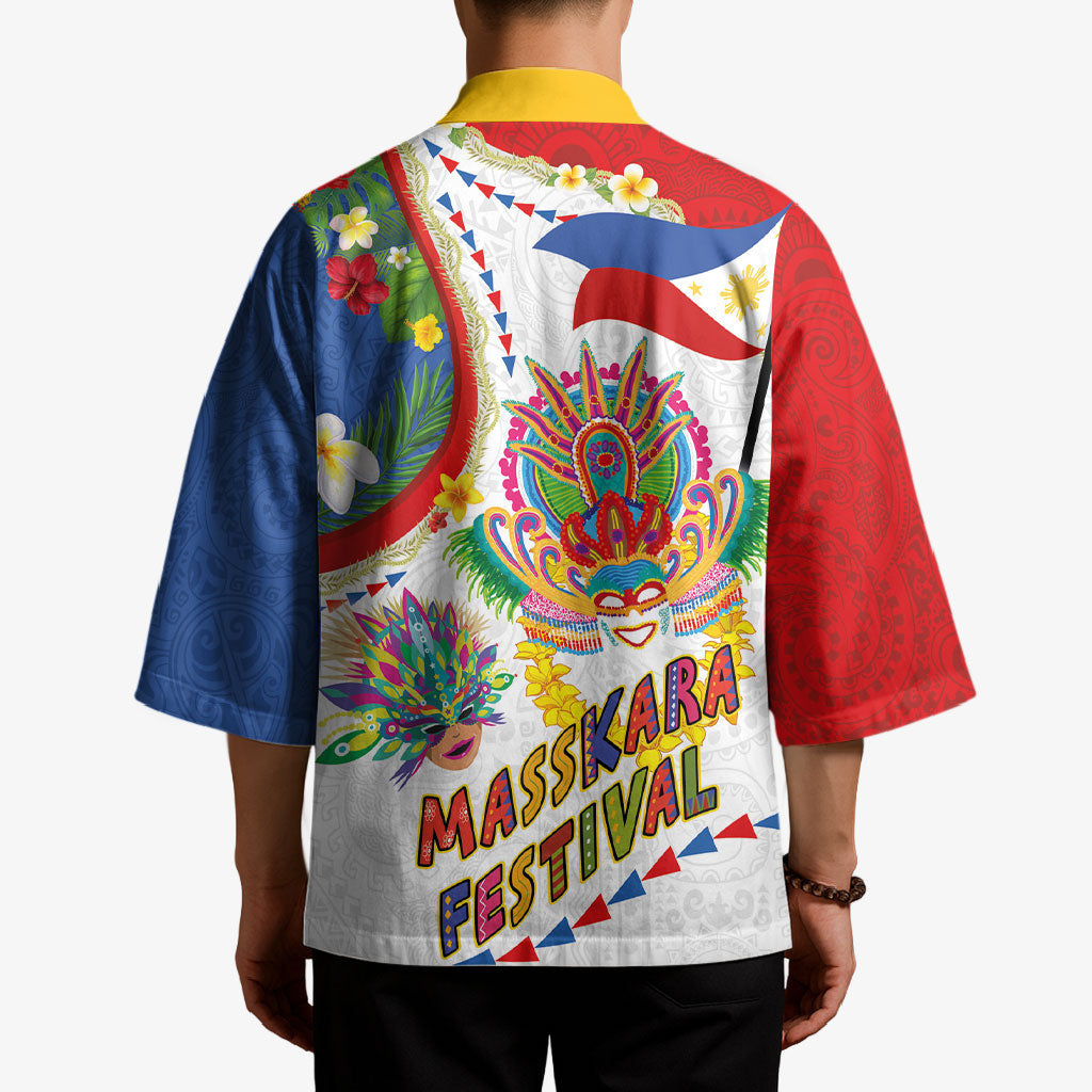 Philippines MassKara Festival Kimono Smile Masks with Hawaiian Art Pattern and Tropical Plants