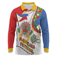 Philippines MassKara Festival Long Sleeve Polo Shirt Smile Masks with Hawaiian Art Pattern and Tropical Plants