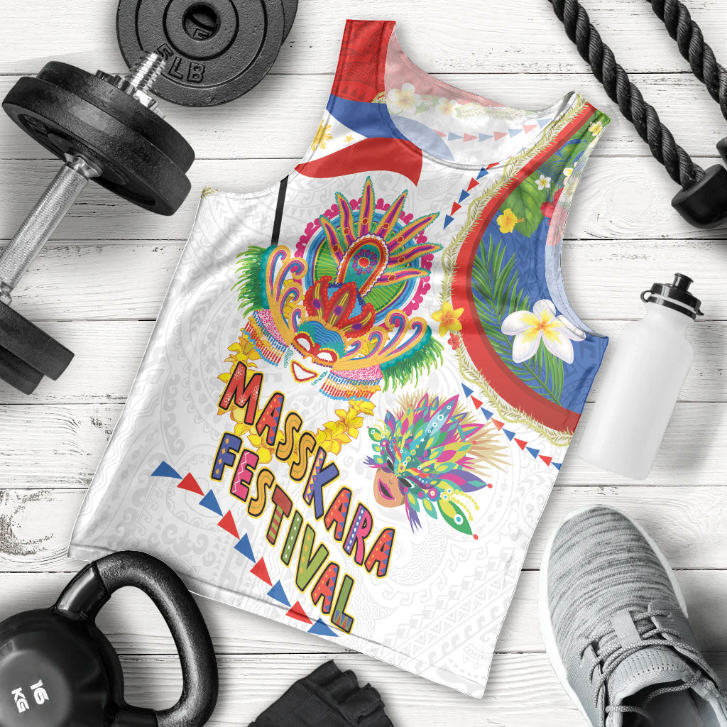 Philippines MassKara Festival Men Tank Top Smile Masks with Hawaiian Art Pattern and Tropical Plants