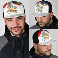 Philippines MassKara Festival Mesh Trucker Cap Smile Masks with Hawaiian Art Pattern and Tropical Plants