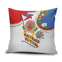 Philippines MassKara Festival Pillow Cover Smile Masks with Hawaiian Art Pattern and Tropical Plants