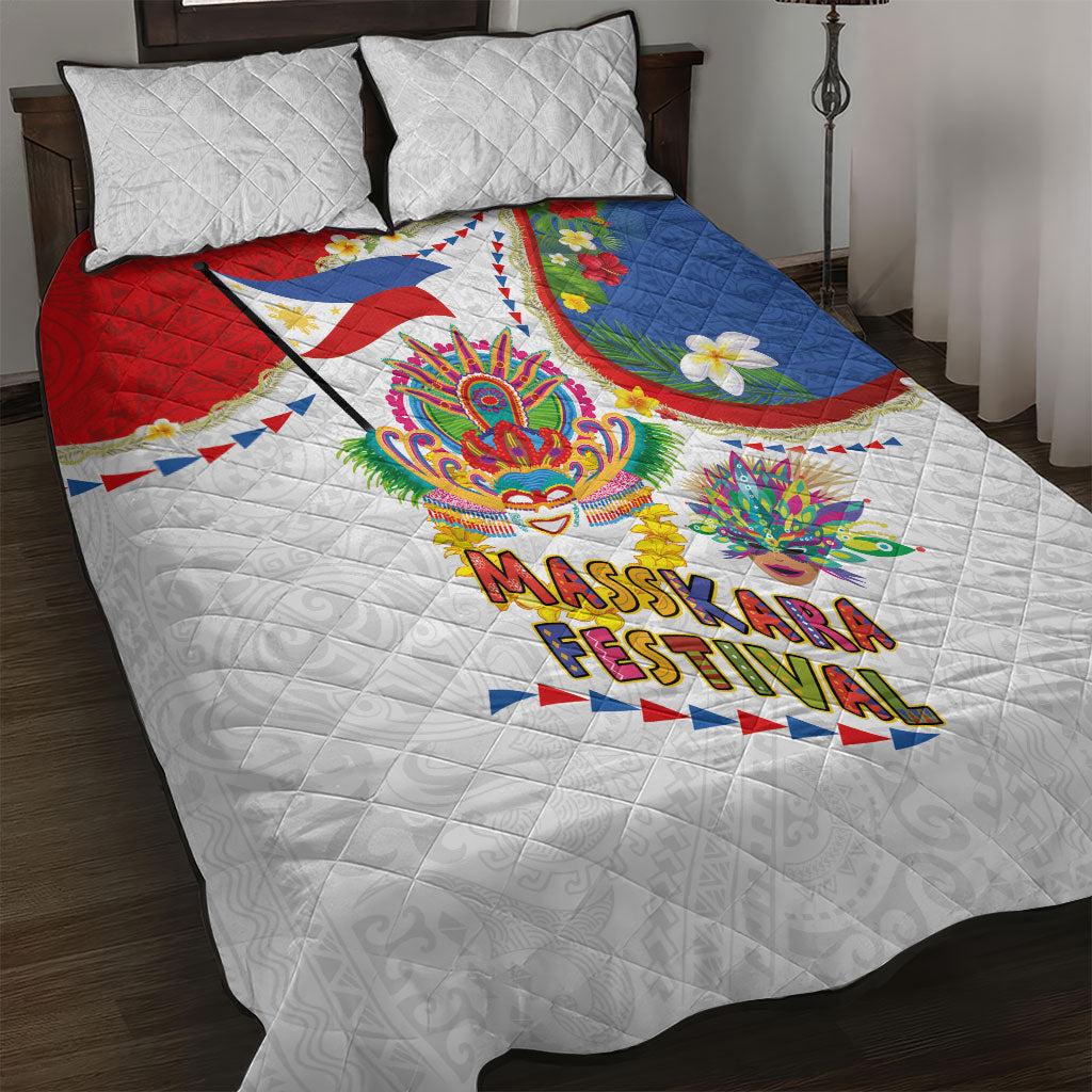 Philippines MassKara Festival Quilt Bed Set Smile Masks with Hawaiian Art Pattern and Tropical Plants LT03 Multicolor - Polynesian Pride