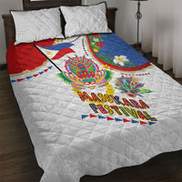 Philippines MassKara Festival Quilt Bed Set Smile Masks with Hawaiian Art Pattern and Tropical Plants