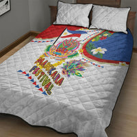 Philippines MassKara Festival Quilt Bed Set Smile Masks with Hawaiian Art Pattern and Tropical Plants