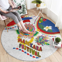 Philippines MassKara Festival Round Carpet Smile Masks with Hawaiian Art Pattern and Tropical Plants