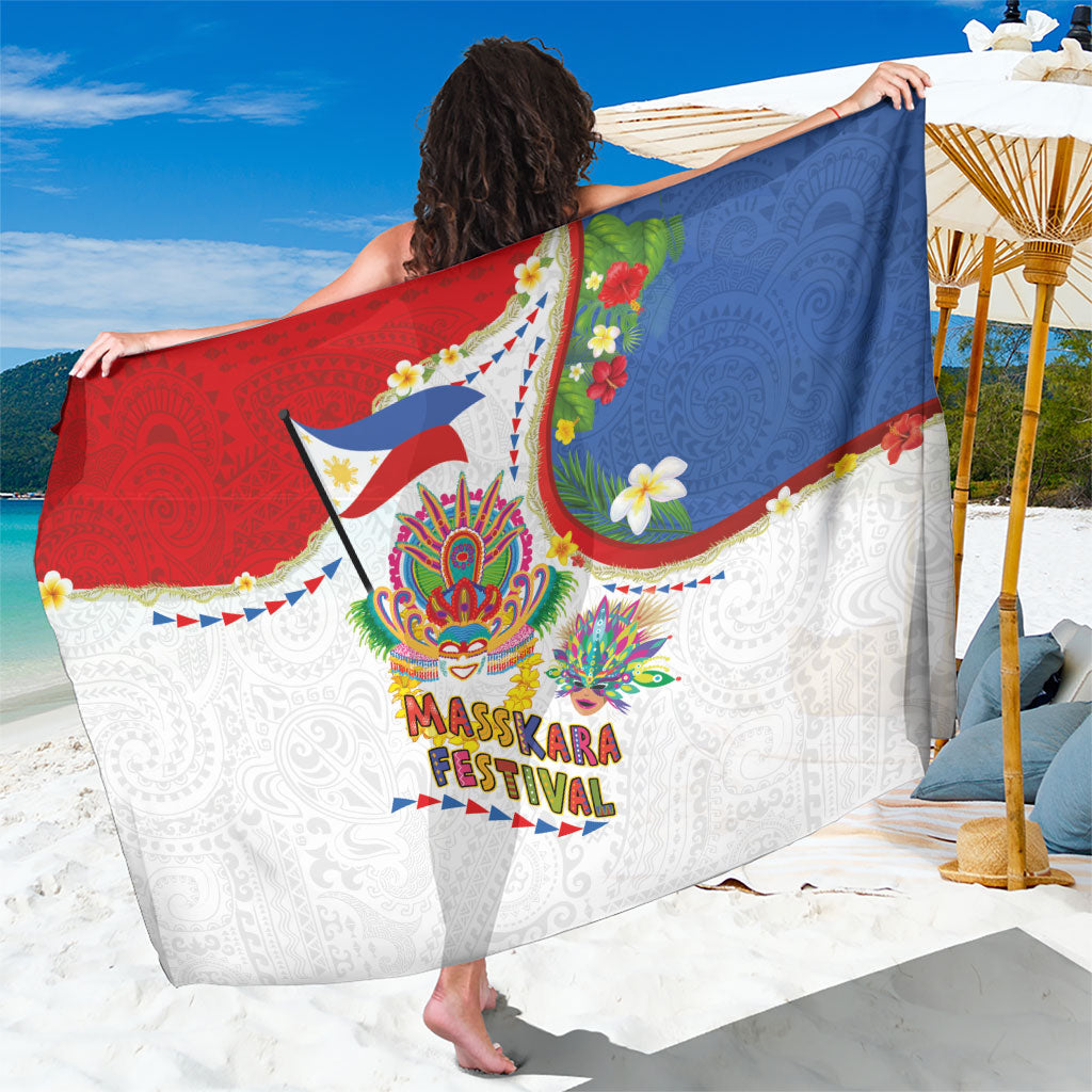 Philippines MassKara Festival Sarong Smile Masks with Hawaiian Art Pattern and Tropical Plants